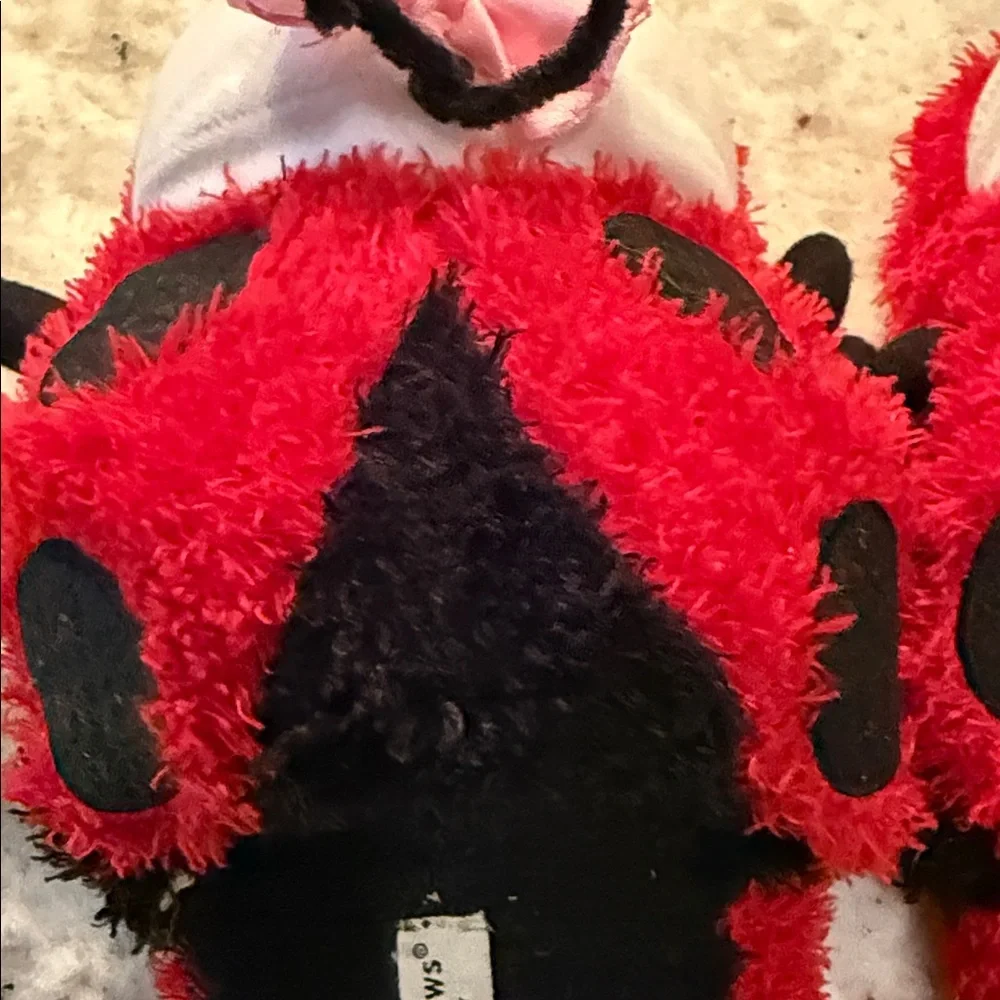 Girls Plush Ladybug Slipper Socks with Pink Bow - Red & Black